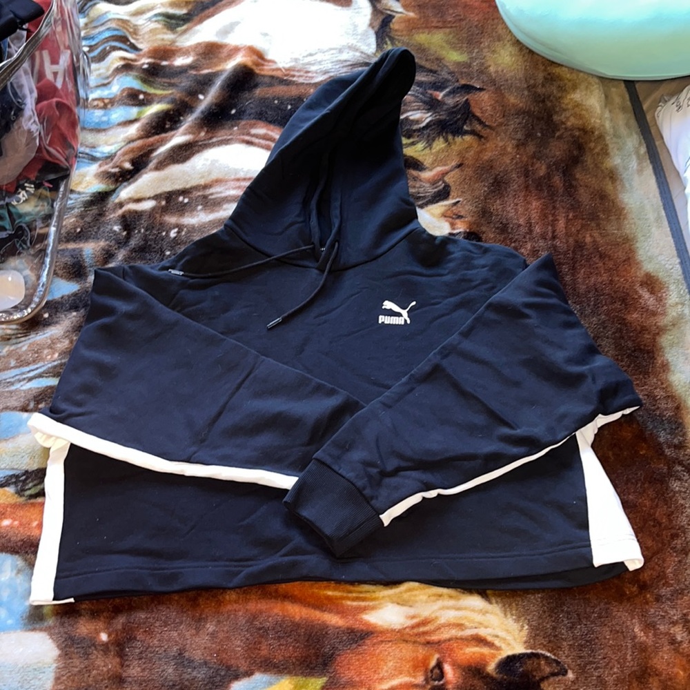 Puma XL hooded crop sweatshirt with white stripes